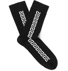 Versace - Logo-Jacquard Ribbed Stretch Cotton-Blend Socks - Black