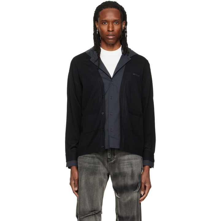 Photo: We11done Black Hooded Shirt-Layered Cardigan