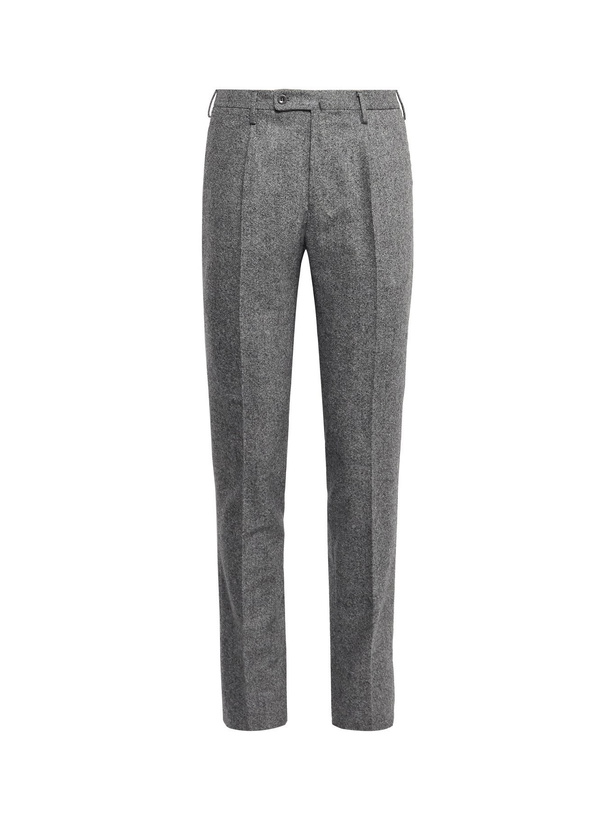 Photo: INCOTEX - Slim-Fit Pleated Stretch-Wool Tweed Trousers - Gray