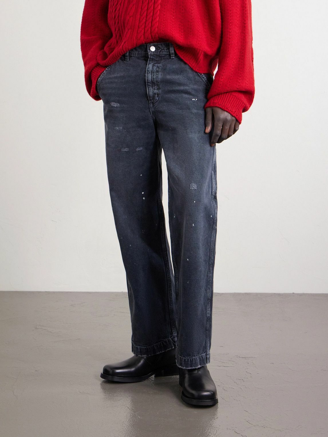 Enfants Riches Déprimés - Paint-Splattered Distressed Wide-Leg Jeans - Black