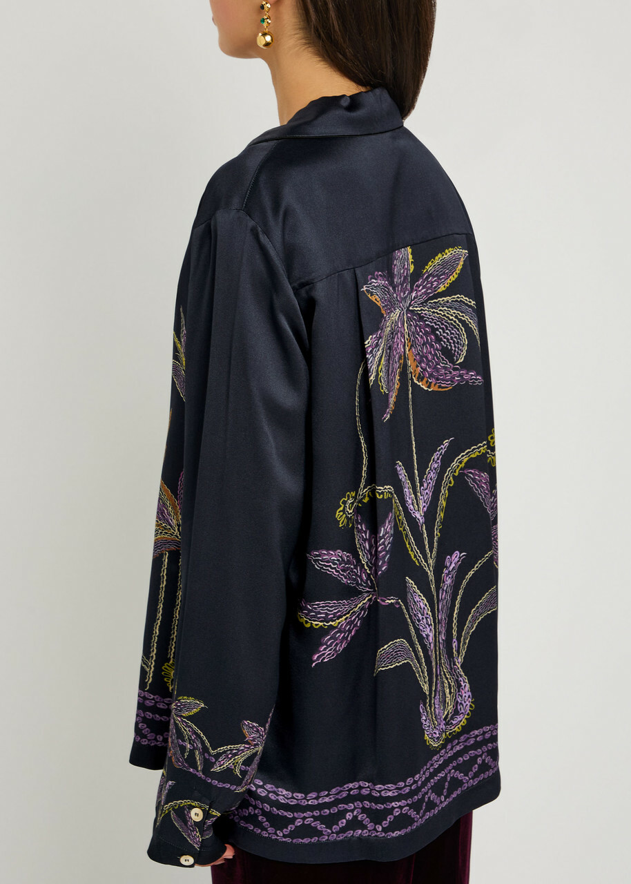 Forte_forte Printed Satin Shirt Navy