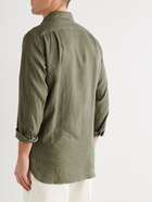 Drake's - Spread Collar Linen Shirt - Green