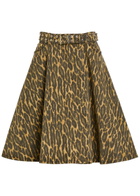 Ganni Belted Leopard-print Stretch-denim Midi Wrap Skirt Khaki