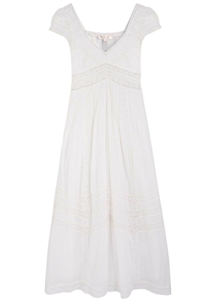 Loveshackfancy Suvi Guipure-lace Detailed Cotton Midi Dress White