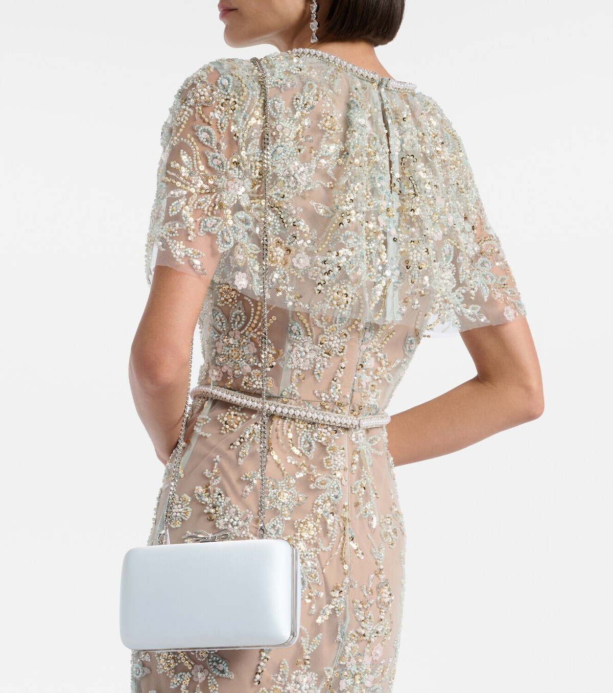 Self-Portrait Bow embellished satin clutch