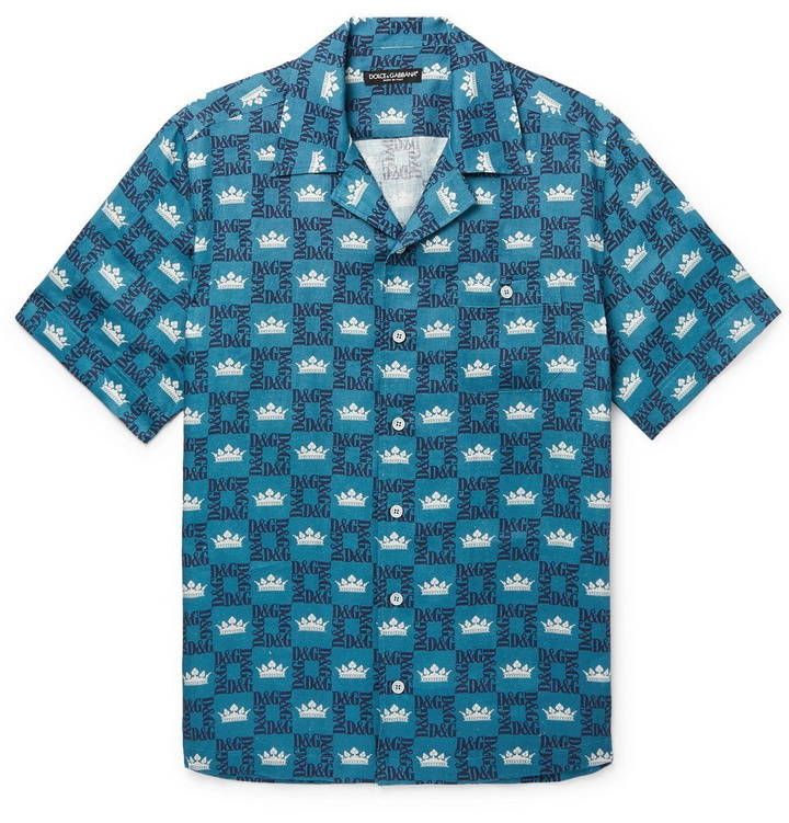 Photo: Dolce & Gabbana - Camp-Collar Printed Linen Shirt - Blue