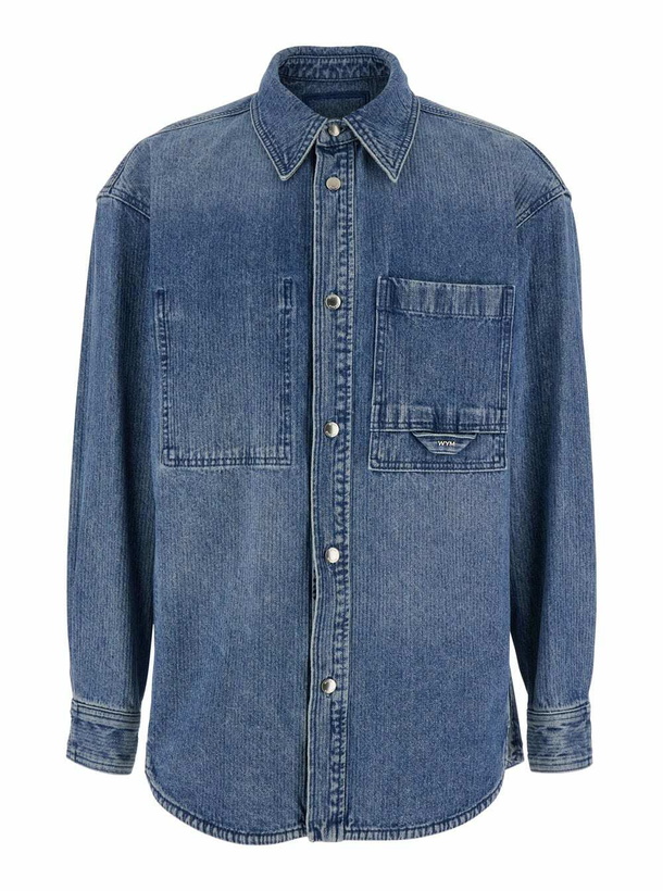 Photo: WOOYOUNGMI Light Blue Shirt With Chest Pockets And Lettering Logo On The Back In Denim Man