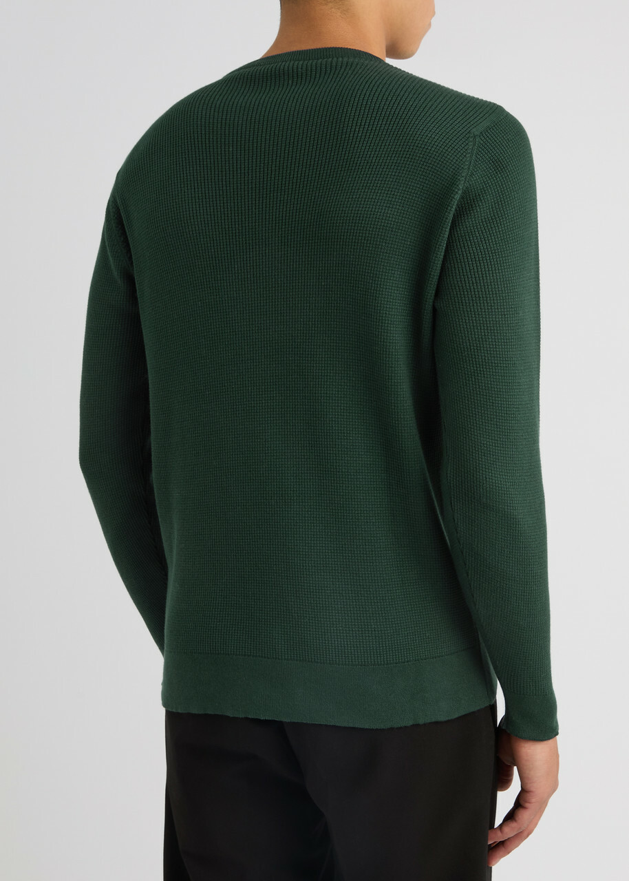 John Smedley Calix Waffle-knit Cotton Jumper Dark Green