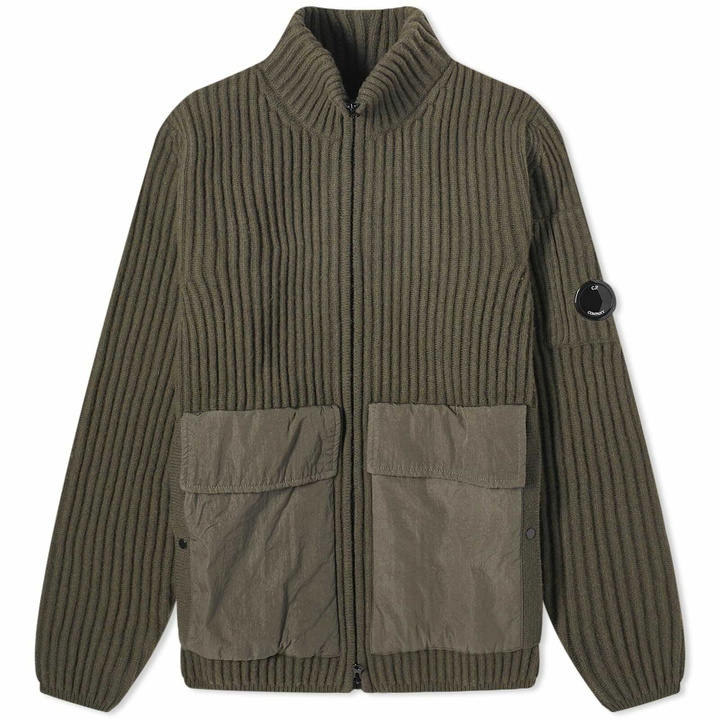 Photo: C.P. Company Men's Lambswool Mixed Zip in Olive Night