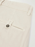 Eleventy - Straight-Leg Pleated Stretch Cotton and Lyocell-Blend Trousers - Neutrals