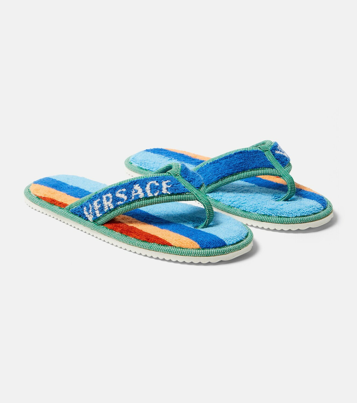 Versace Home Striped cotton terry slippers