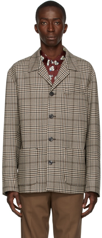 Photo: Dries Van Noten Beige Wool & Cotton Houndstooth Blazer