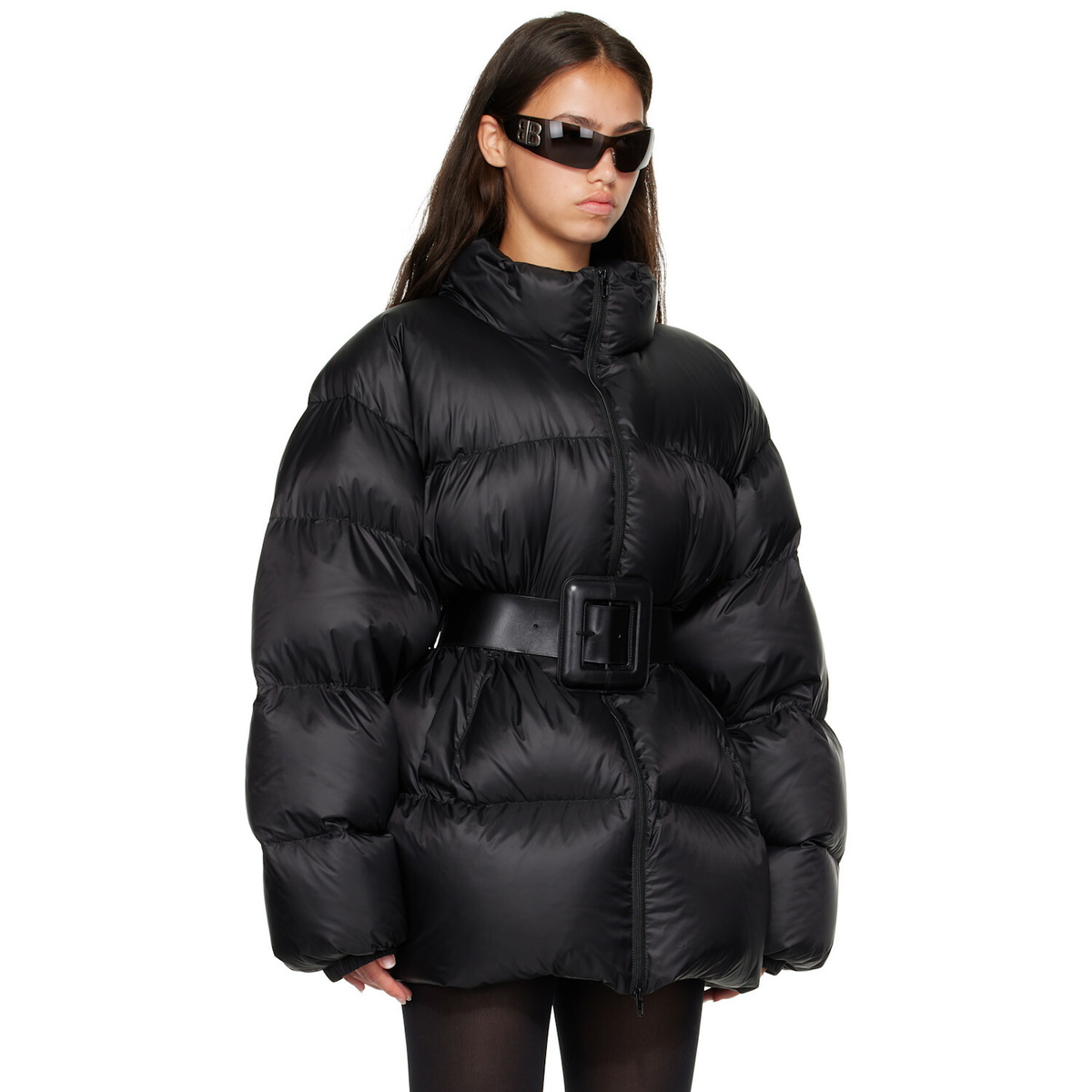 Balenciaga Black Belted Hourglass Short Puffer Down Jacket