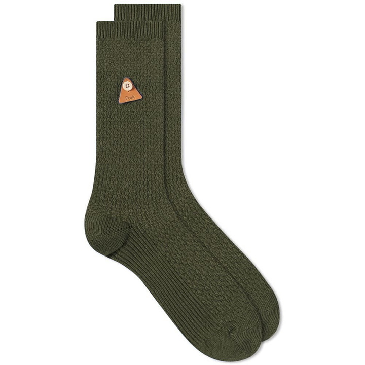 Photo: Folk Men's Waffle Sock in Dark Olive