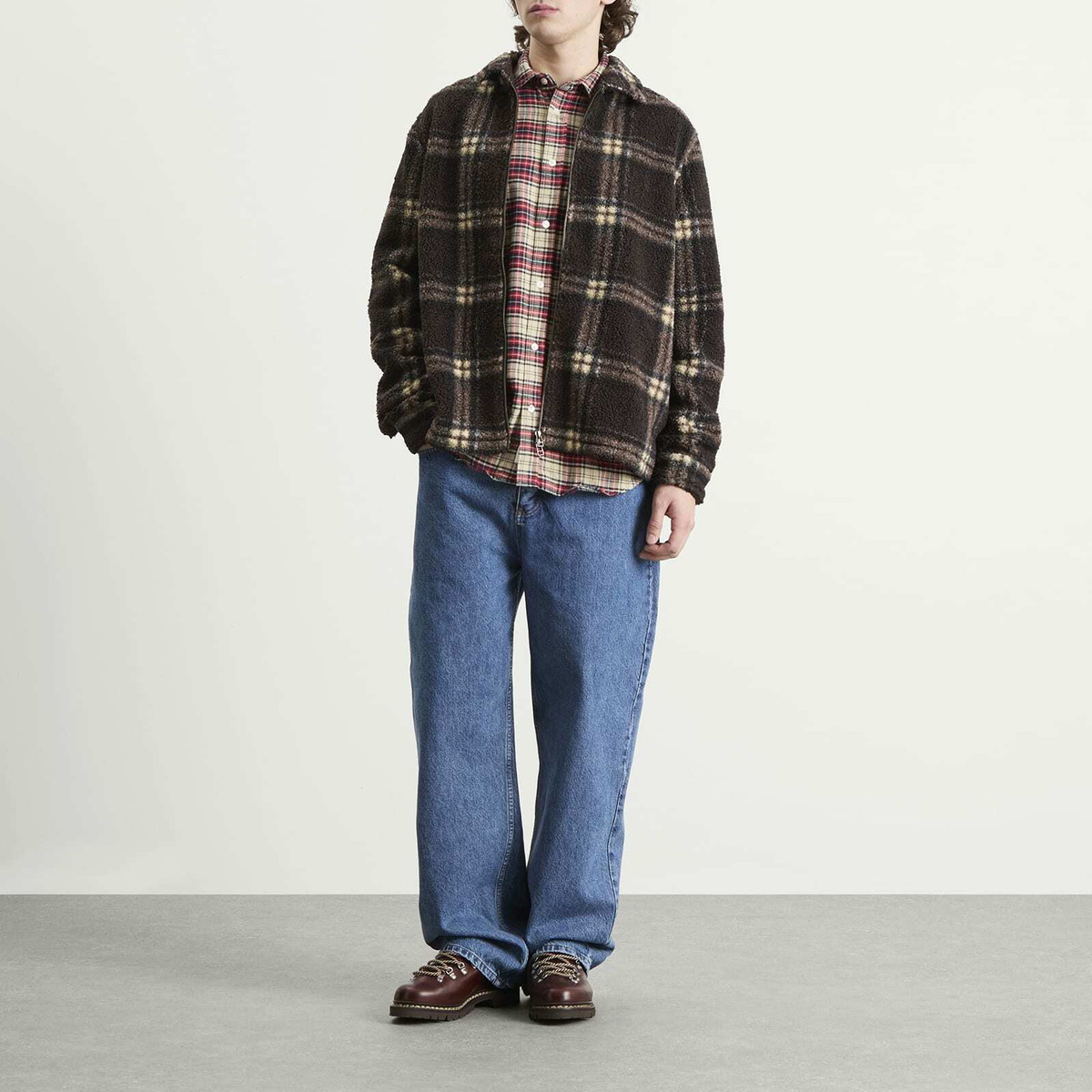 Foret Men's Cabin Fleece Jacket in Brown/Check