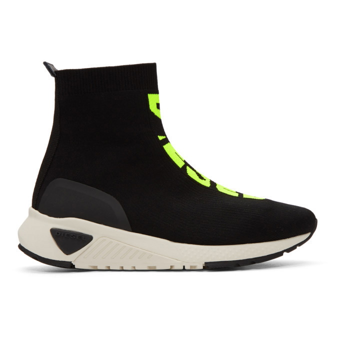 Photo: Diesel Black and Yellow S-KB Sock Mid Sneakers