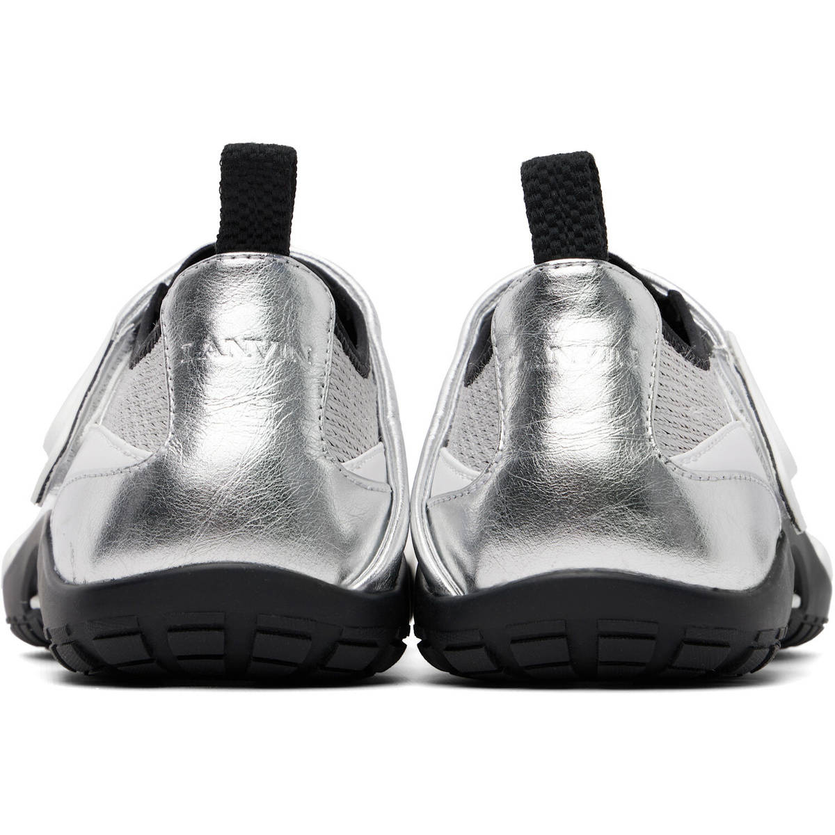 Lanvin Silver LNV1 Crinkled Metallic Leather Sneakers