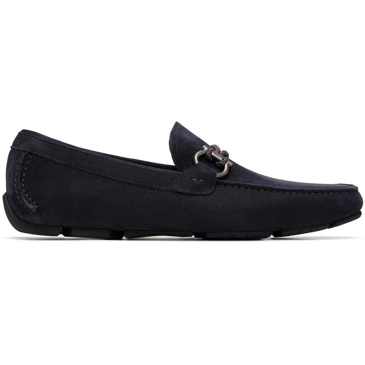 Ferragamo Navy Gancini Ornament Driver Loafers