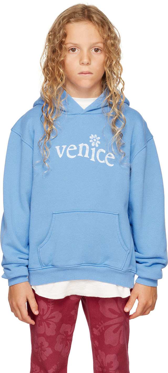 ERL KIDS panelled rib-trimmed hoodie - Blue