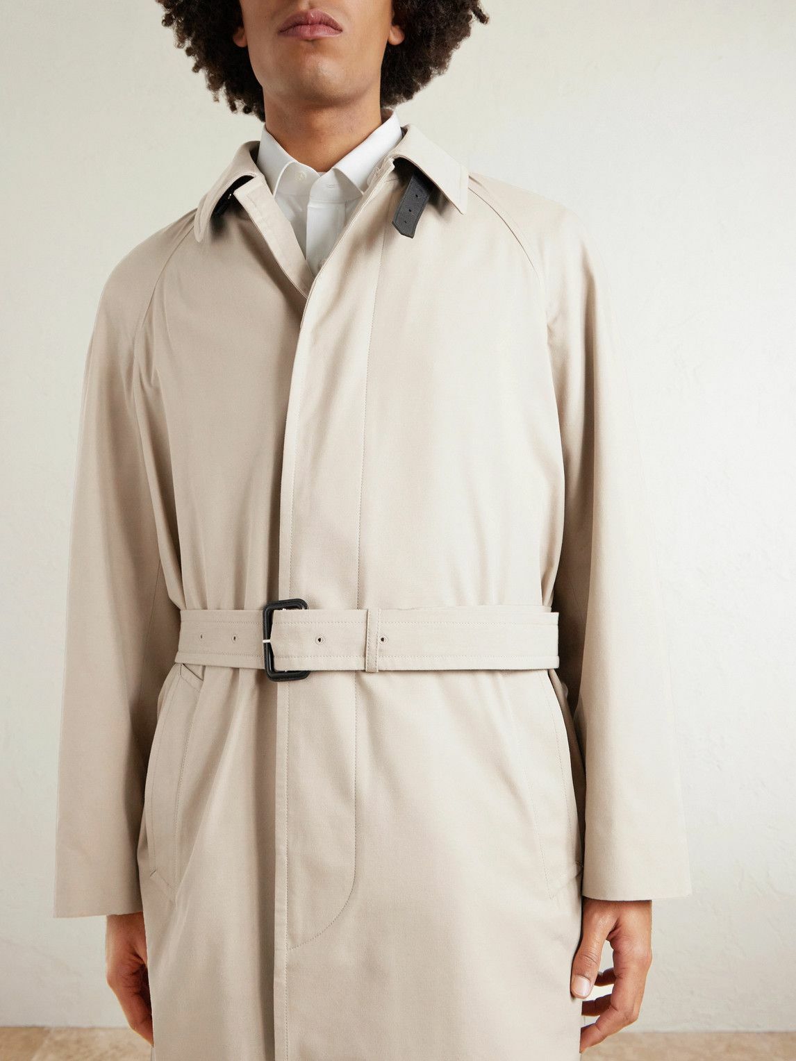 TOM FORD - Belted Leather-Trimmed Cotton and Silk-Blend Gabardine Trench Coat - Neutrals