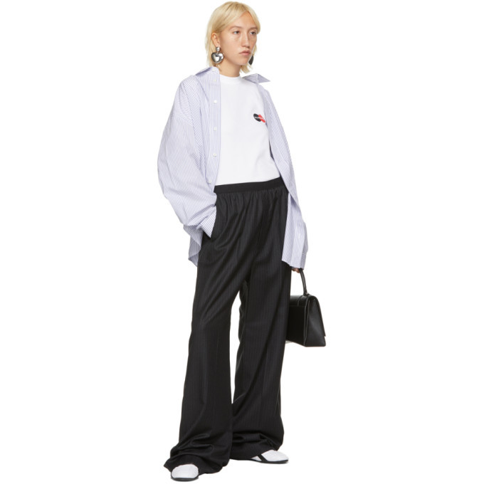 パンツ Balenciaga Pinstriped trousers with elasticated waist Balenciaga Black Pinstriped Elastic Waist Trousers Balenciaga