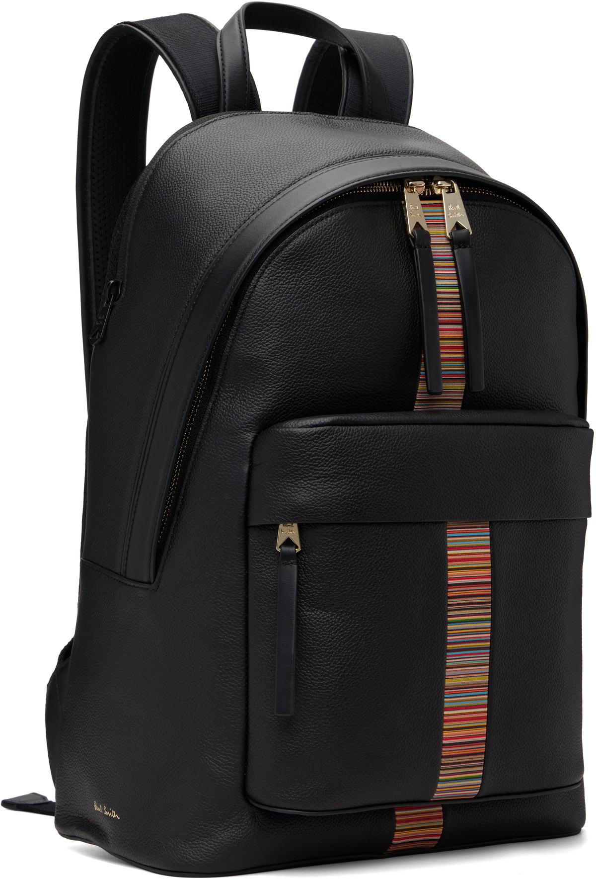 Paul Smith Black Leather 'Signature Stripe' Trim Backpack Paul Smith