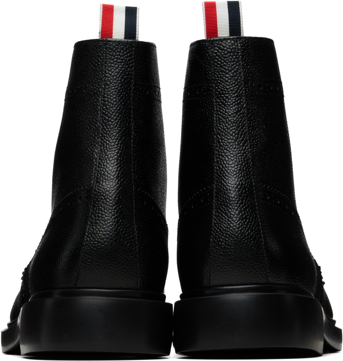 Thom Browne Black Pebble Grain Leather Wingtip Boots