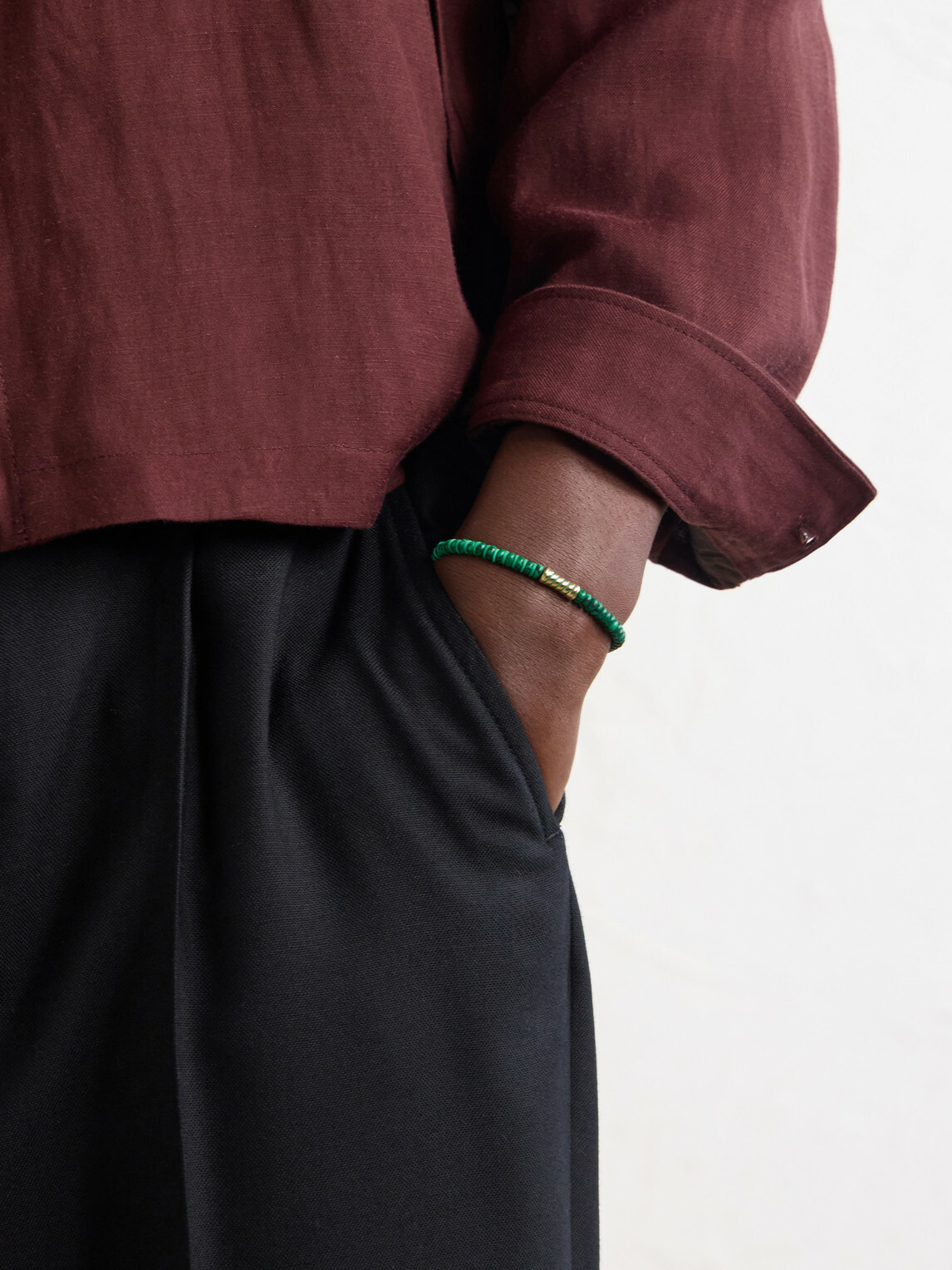 Luis Morais - 14-Karat Gold Malachite Beaded Bracelet