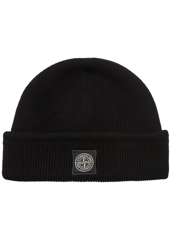 Photo: Stone Island Compass Logo-appliquéd Ribbed Cotton-knit Beanie - Black - One Size