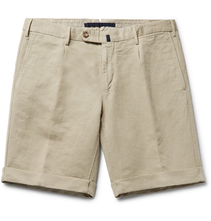 Photo: Incotex - Slim-Fit Linen and Cotton-Blend Shorts - Men - Sand