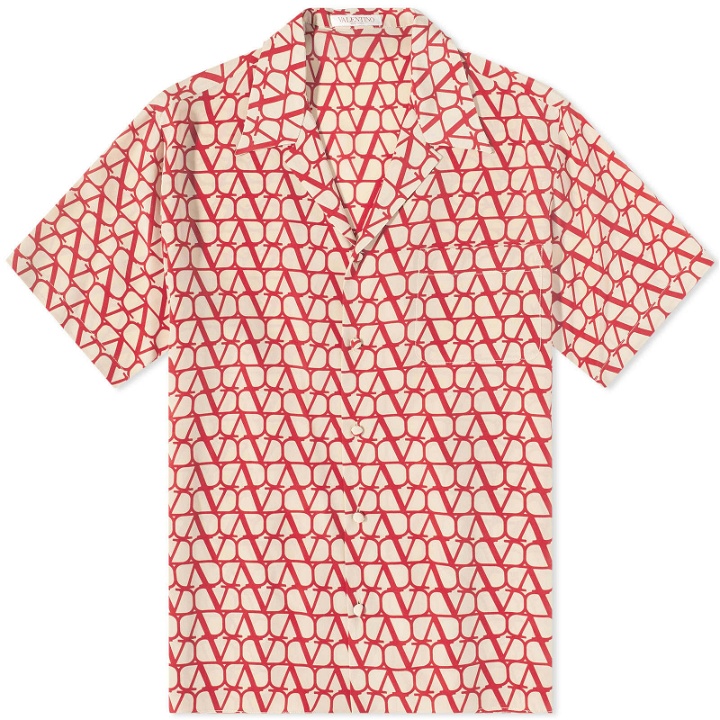 Photo: Valentino Men's Logo Vacation Shirt in St. Toile Iconograph Beige/Rosso