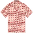 Valentino Men's Logo Vacation Shirt in St. Toile Iconograph Beige/Rosso