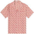 Valentino Men's Logo Vacation Shirt in St. Toile Iconograph Beige/Rosso