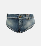 Alessandra Rich Crystal-embellished denim shorts