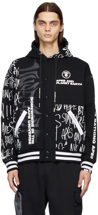 Photo: AAPE by A Bathing Ape Black Graphic Text Hoodie