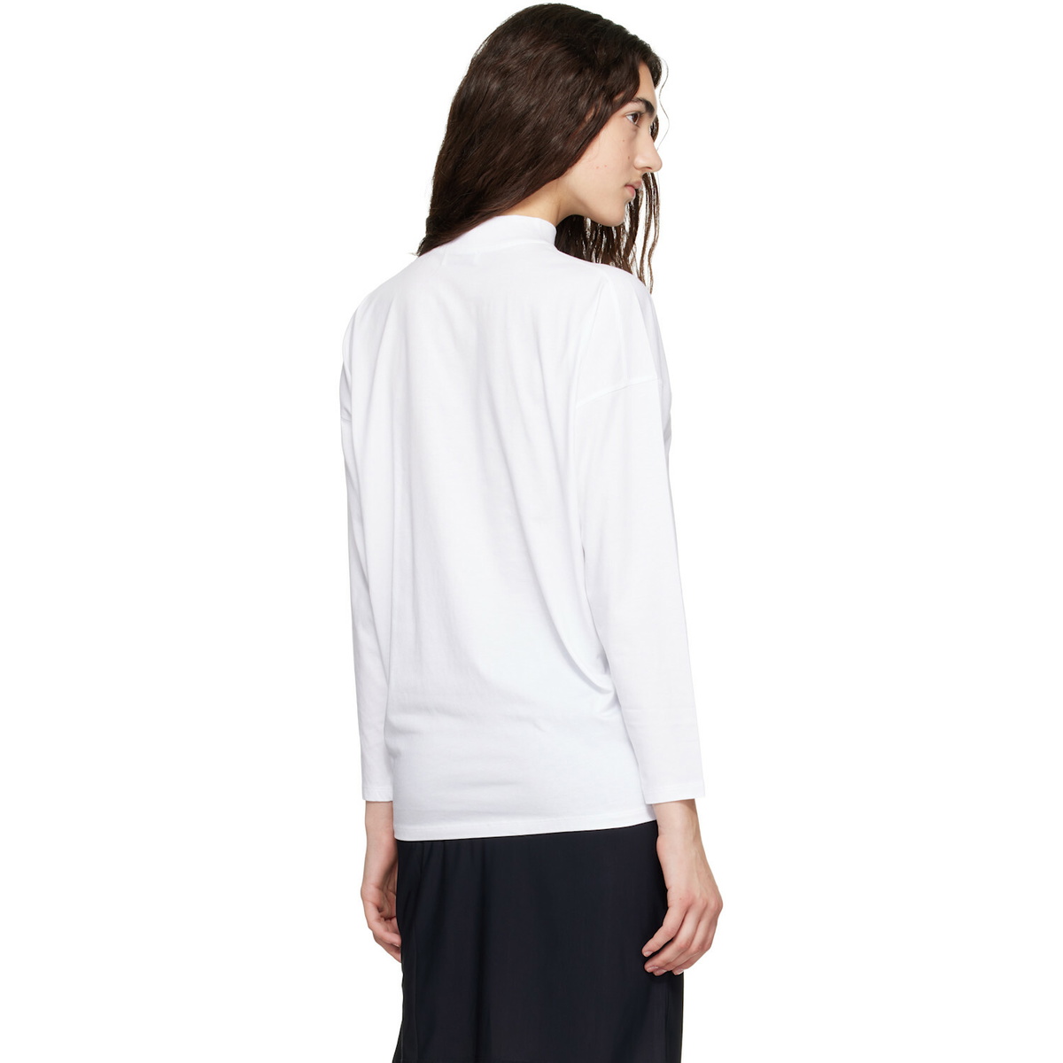 Jil Sander White Long Sleeves Mock Neck Boxy Fit T-shirt