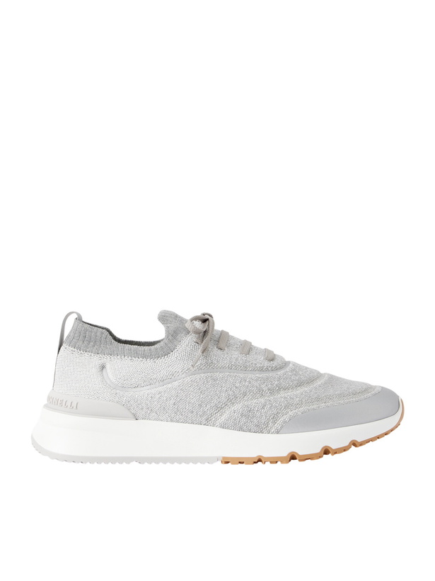 Photo: Brunello Cucinelli - Stretch-Knit Sneakers - Gray
