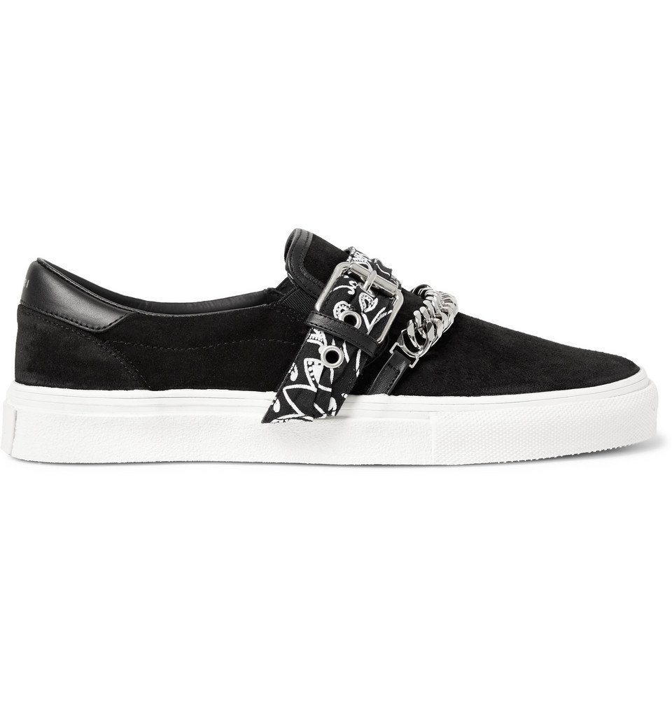 AMIRI - Embellished Leather-Trimmed Suede Slip-On Sneakers - Black