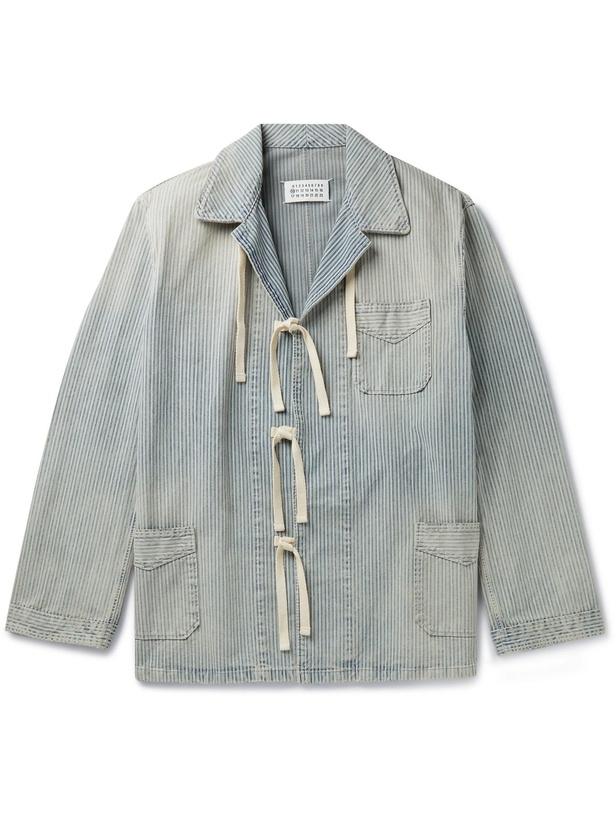 Photo: Maison Margiela - Distressed Striped Cotton-Gabardine Chore Jacket - Blue