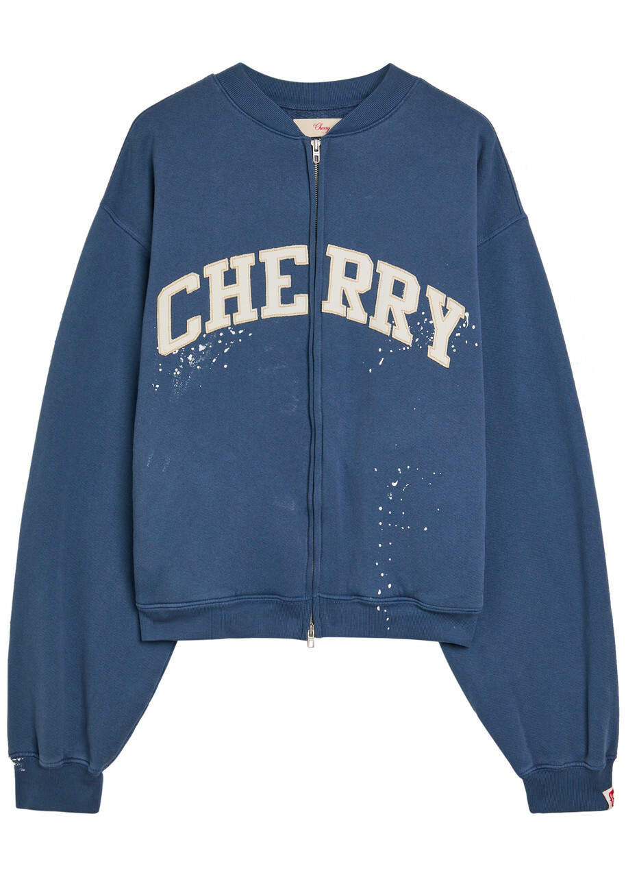 Cherry Los Angeles Logo Appliquéd Zip-through Cotton Sweatshirt Blue