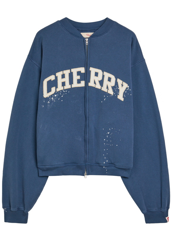Photo: Cherry Los Angeles Logo Appliquéd Zip-through Cotton Sweatshirt Blue