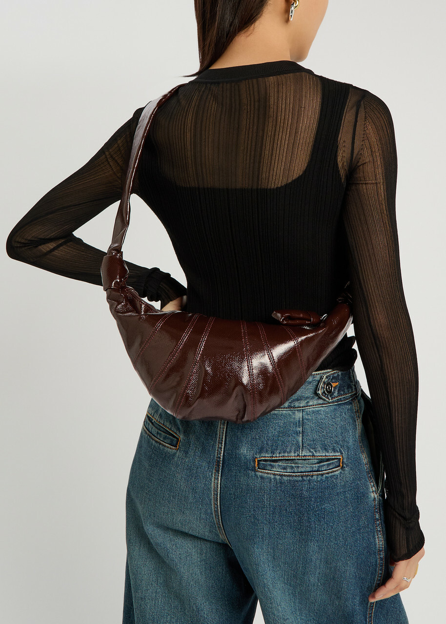 Lemaire Croissant Small Glossed Leather Shoulder bag - Chocolate - One Size