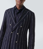 Brunello Cucinelli Chalk stripe linen, wool, and silk-blend blazer