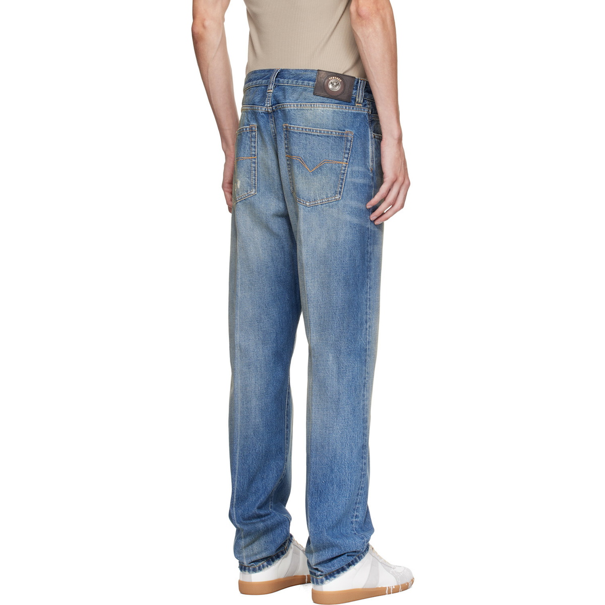 Versace Blue Distressed Straight Jeans