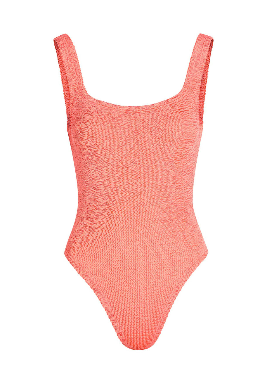Hunza G Square-neck Crinkle Swimsuit - Coral - One Size