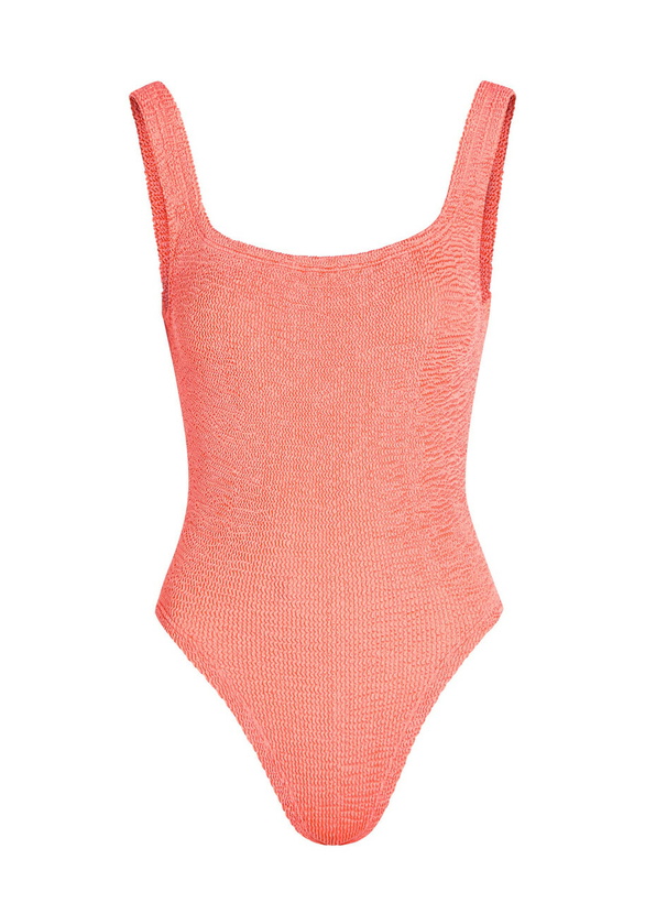 Photo: Hunza G Square-neck Crinkle Swimsuit - Coral - One Size