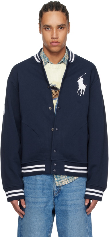 Photo: Polo Ralph Lauren Navy Big Pony Fleece Baseball Bomber Jacket