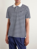 A.P.C. - Oscar Logo-Embroidered Striped Organic Cotton-Piqué Polo Shirt - Blue