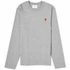 AMI Paris Men's Long Sleeve Small A Heart T-Shirt in Heather Grey