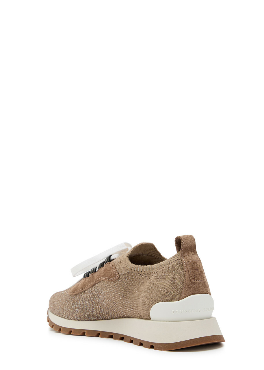 Brunello Cucinelli Metallic-knit Sneakers Brown